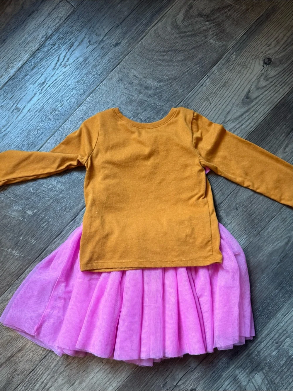 The Children's Place Mustard Long-Sleeve Top and Bright Pink Tulle Skirt Costume